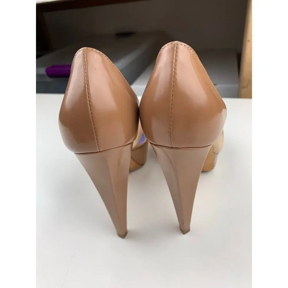 Sergio Rossi Platform Stiletto Sandals High Heels Tan Leather Womens 36.5 US 6.5